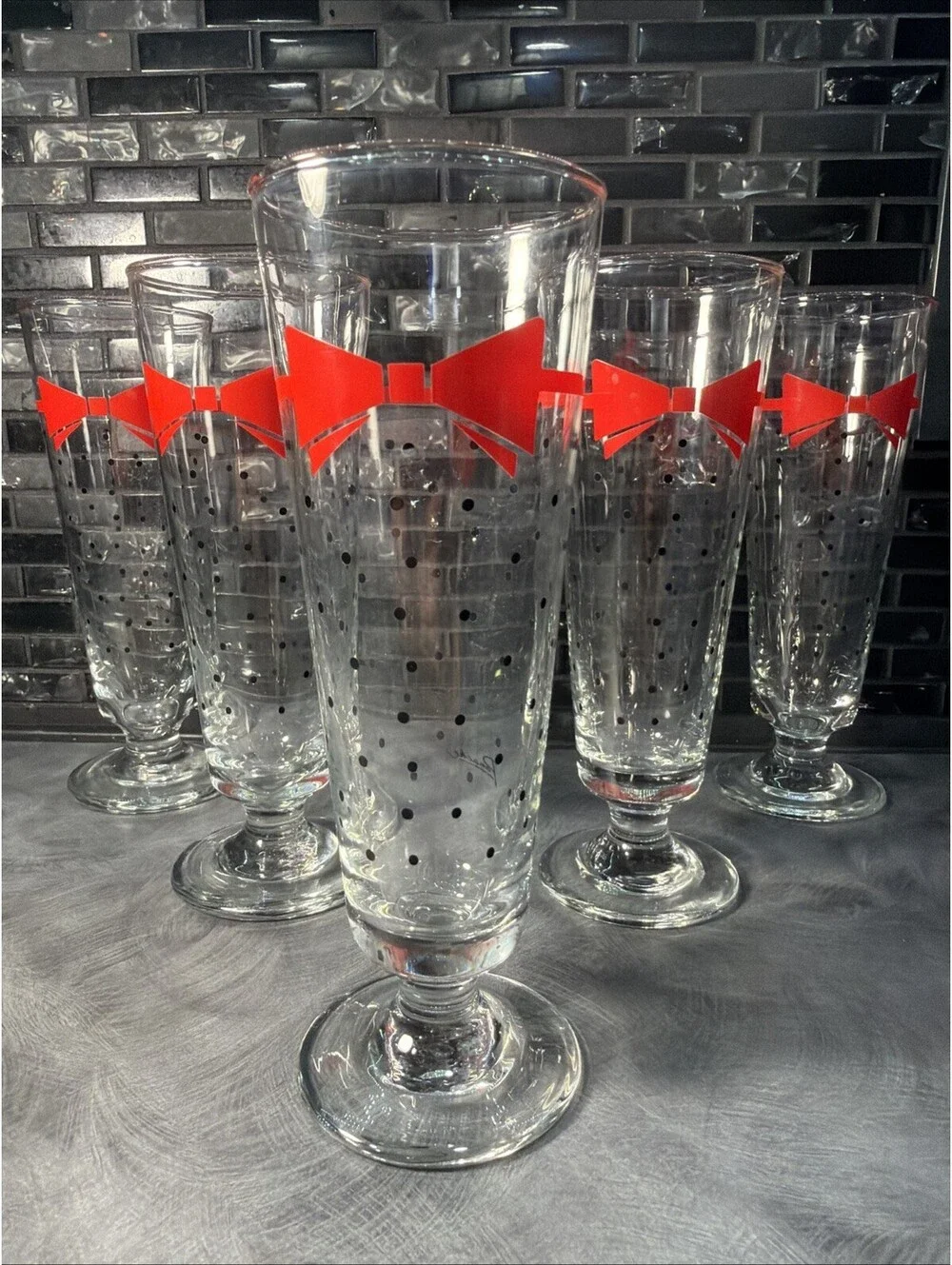 5 Panache Pilsners 70's or 80's w bow and confetti 7.5